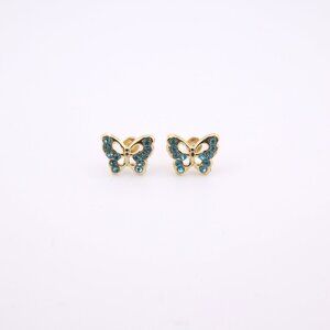Women's 14k Gold Blue Cubic‎ Zirconia Butterfly Mini Stud Earrings Screw Post **